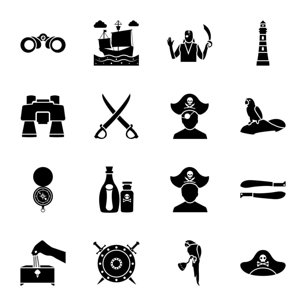 icônes de glyphe d'accessoires de pirate à la mode vecteur