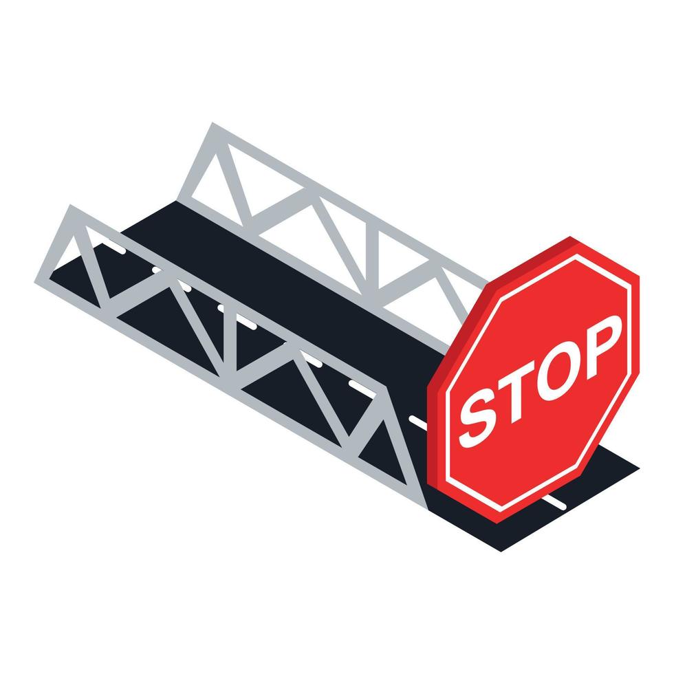 vecteur isométrique d'icône de panneau d'arrêt. pont routier et panneau de signalisation prioritaire