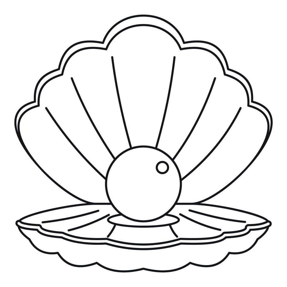 coquille de mer avec icône de perle, style de contour vecteur
