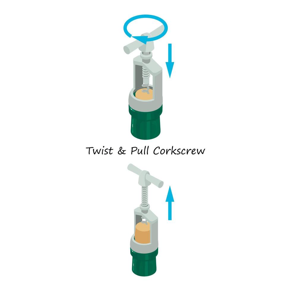 icône de tire-bouchon de torsion, style isométrique vecteur