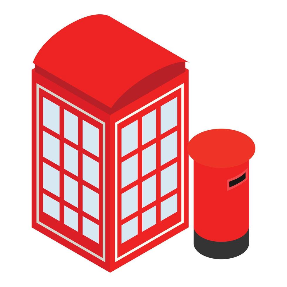 vecteur isométrique d'icône de symbole d'angleterre. Cabine téléphonique rouge et boîte aux lettres à Londres