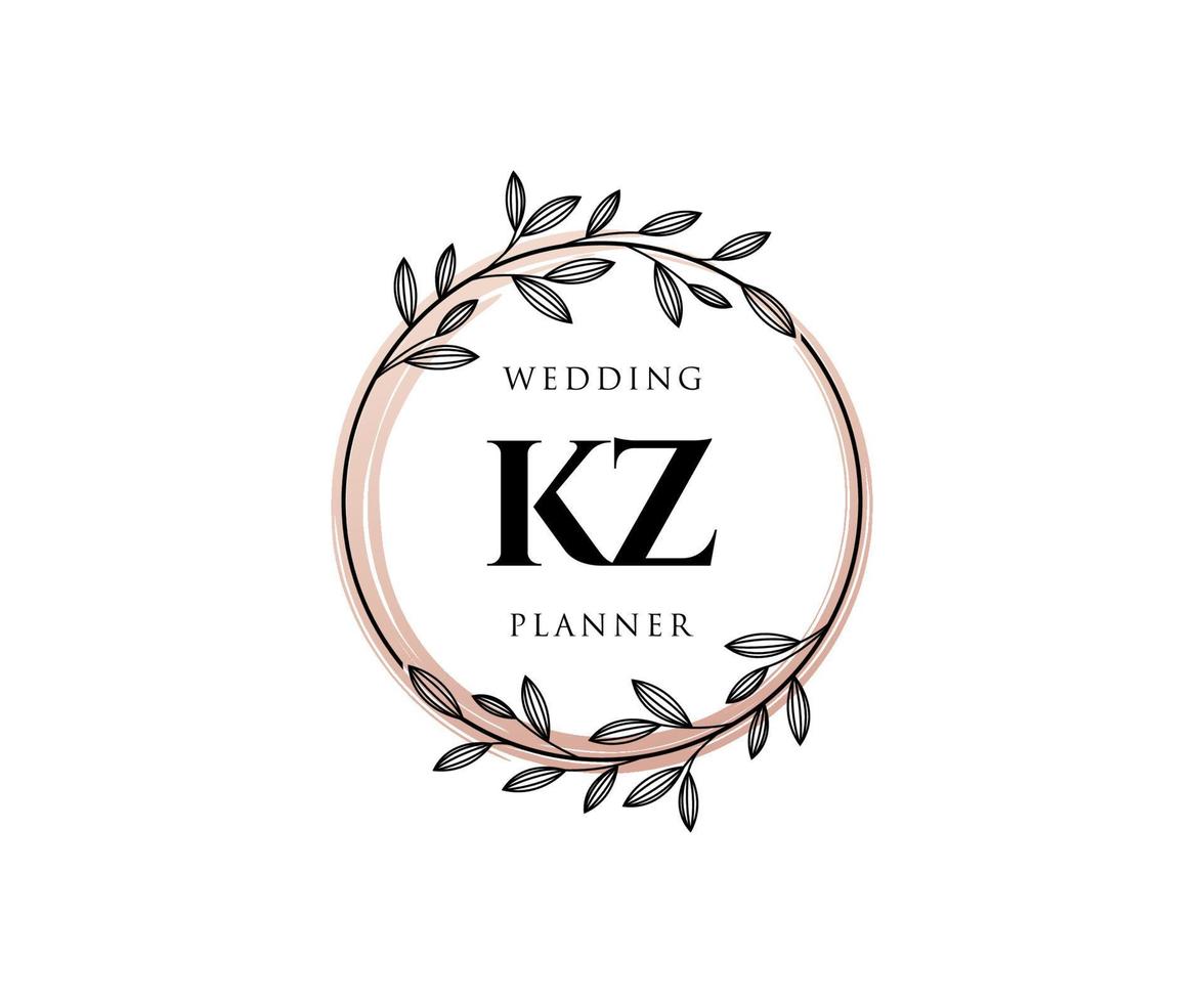 collection de logos de monogramme de mariage lettre initiales kz, modèles minimalistes et floraux modernes dessinés à la main pour cartes d'invitation, réservez la date, identité élégante pour restaurant, boutique, café en image vectorielle vecteur