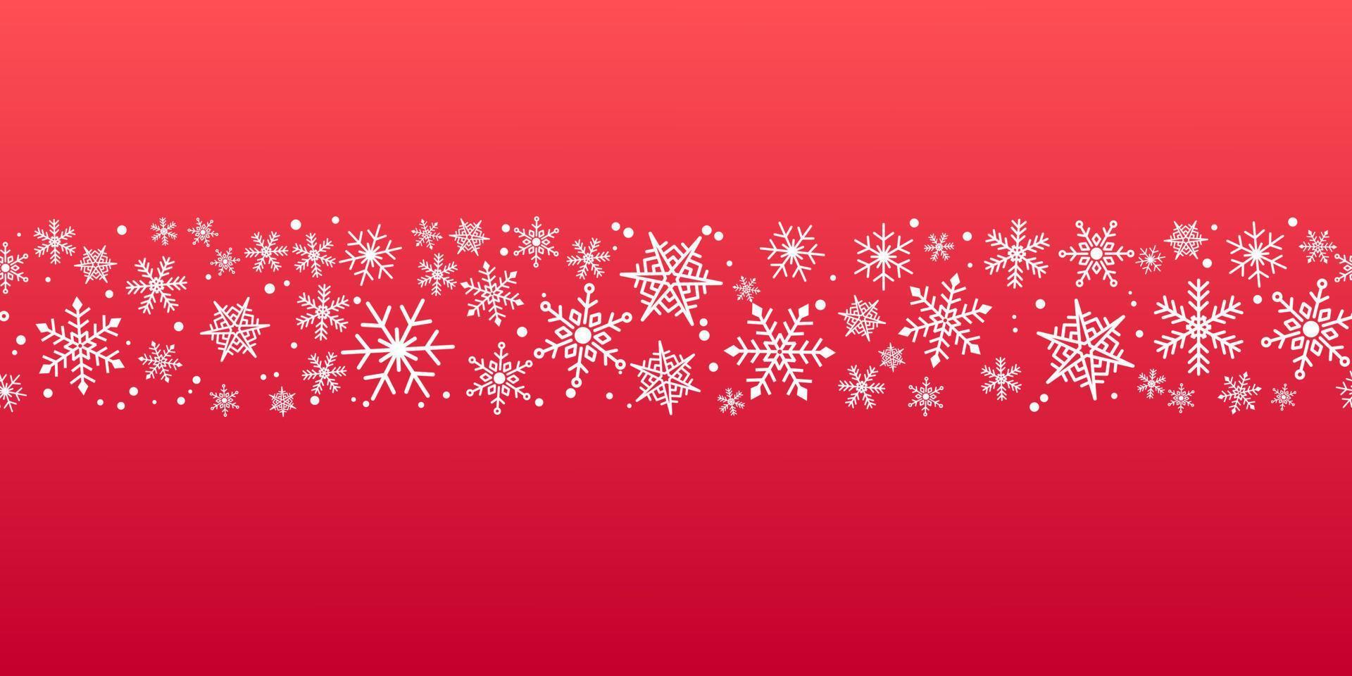 événement de vacances d'hiver de noël motif de bordure de flocon de neige sans couture fond rouge pour carte de voeux, mise en page, conception de sites Web de couverture vecteur