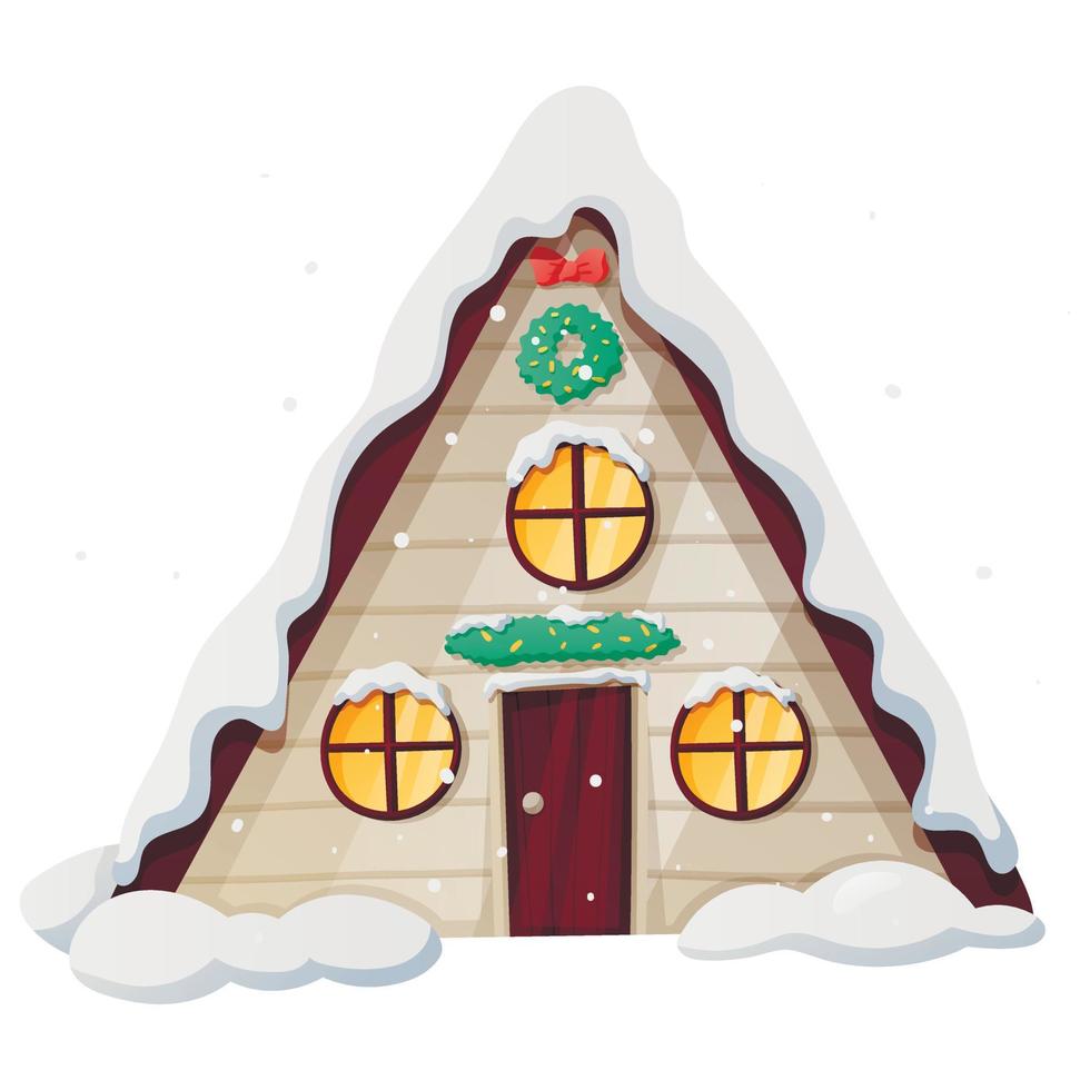 illustration d'hiver isolée de vecteur de maison de dessin animé avec des décorations de noël et de la neige.