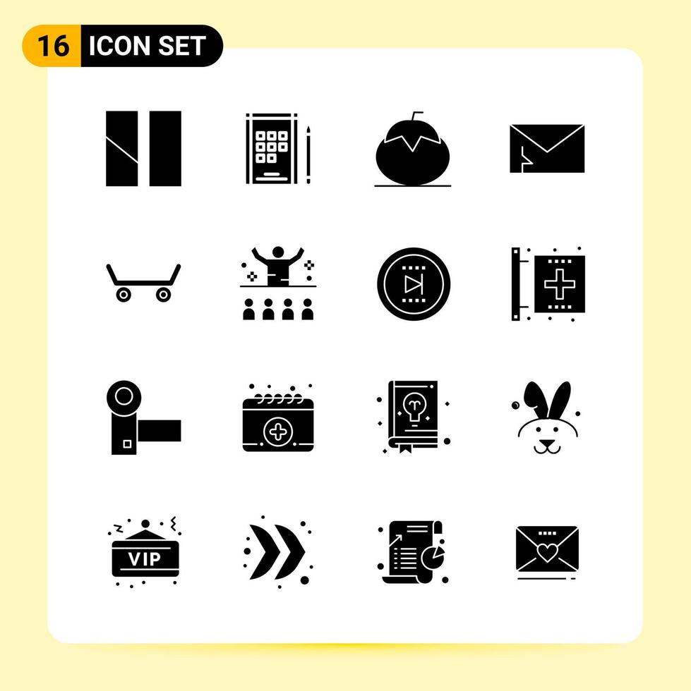 16 icônes créatives pour la conception de sites Web modernes et des applications mobiles réactives. 16 signes de symboles de glyphe sur fond blanc. Pack de 16 icônes. vecteur
