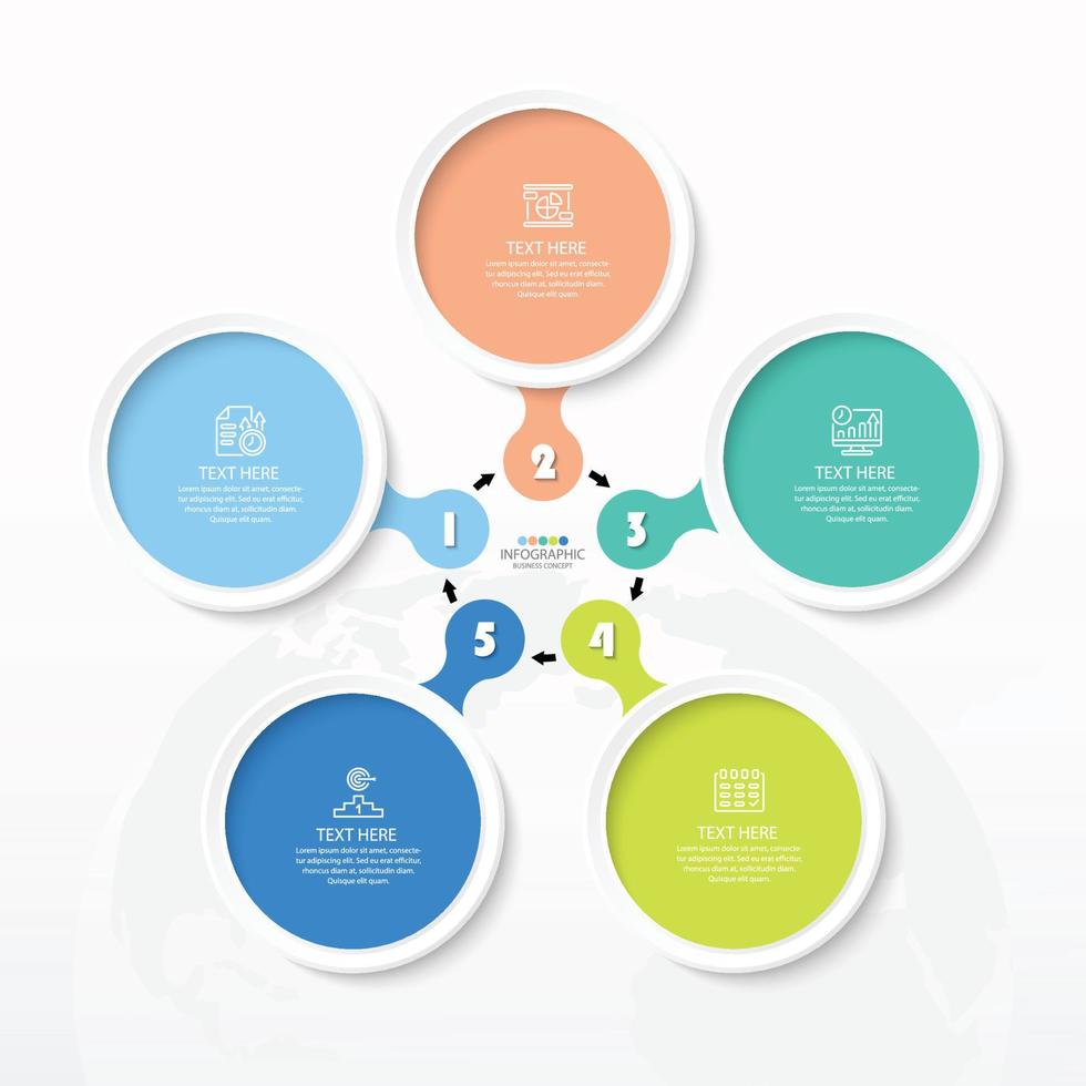 infographie de cercle de base avec 5 étapes, processus ou options. vecteur