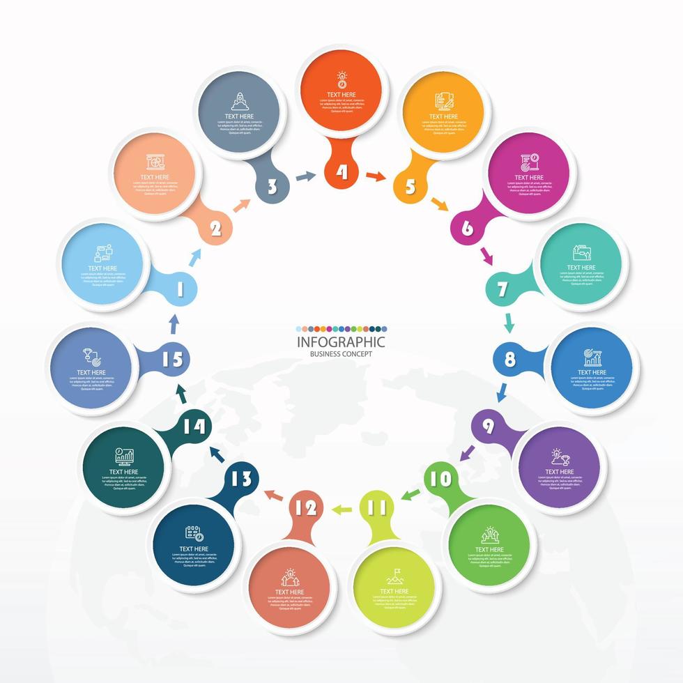 modèle d'infographie de cercle de base avec 15 étapes, processus ou options. vecteur