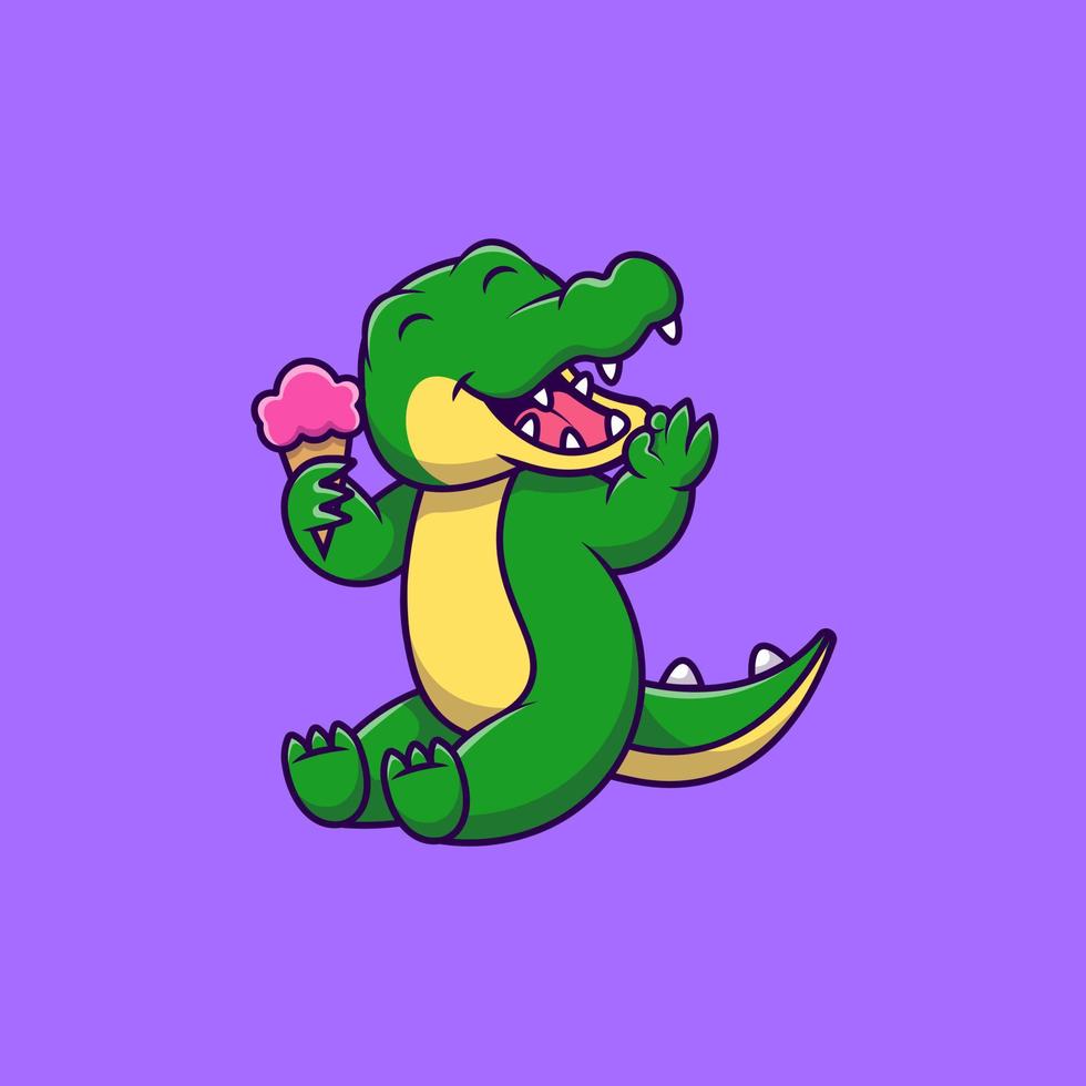 crocodile mignon tenant illustration d'icônes vectorielles de dessin animé de crème glacée. concept de dessin animé plat. adapté à tout projet créatif. vecteur