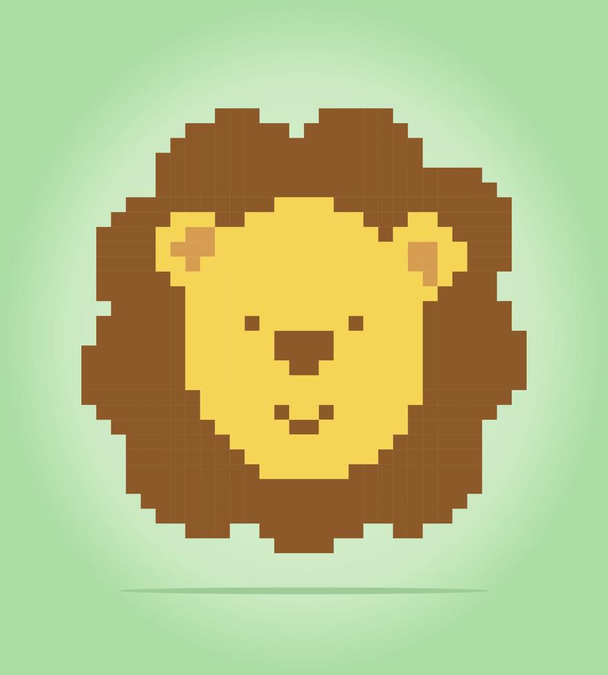Pixel tête de lion 8 bits. animaux en illustrations vectorielles vecteur