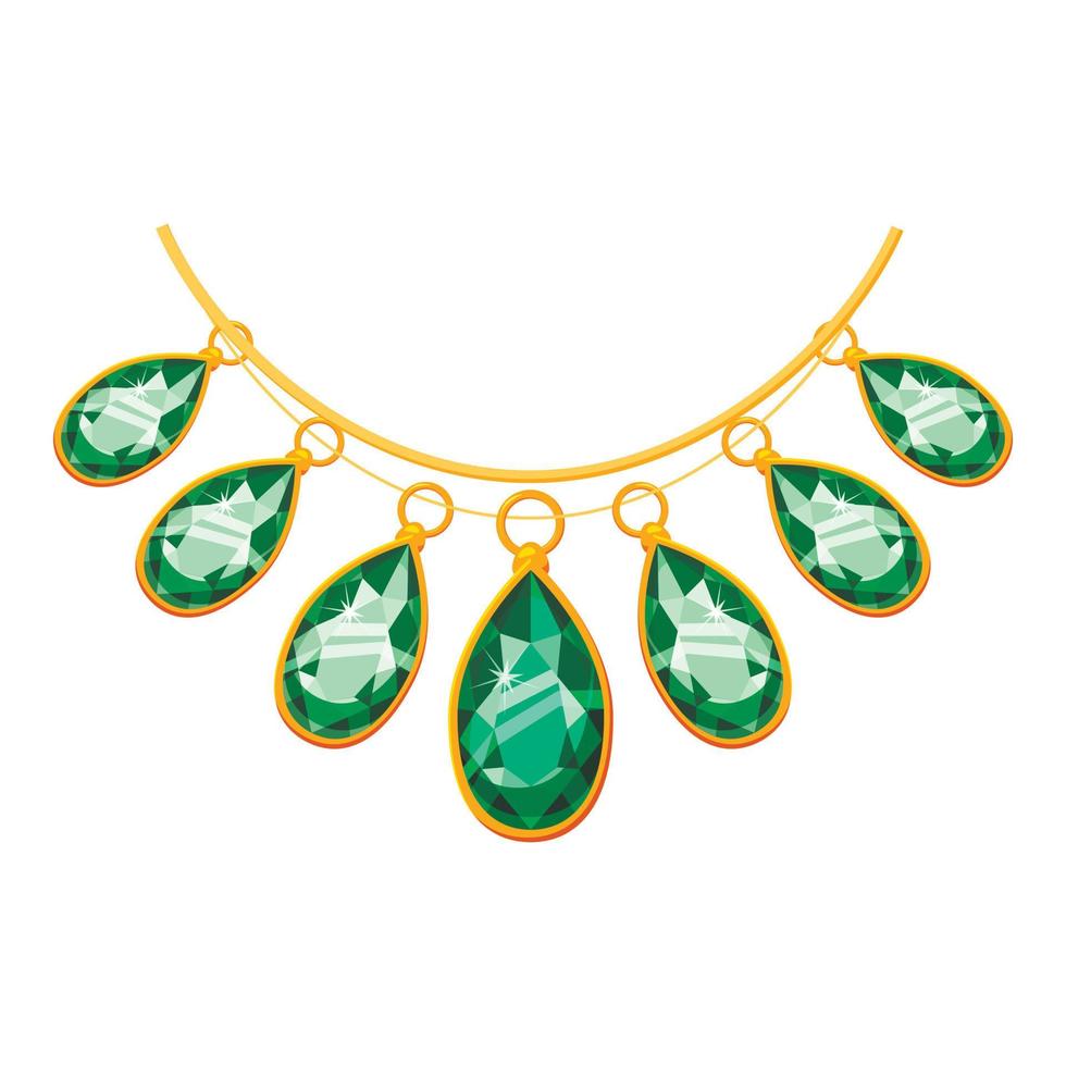 collier avec icône de pendentifs verts, style cartoon vecteur