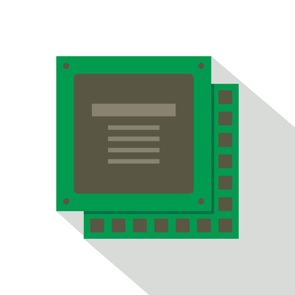 icône verte de la puce du processeur du processeur de l'ordinateur, style plat vecteur