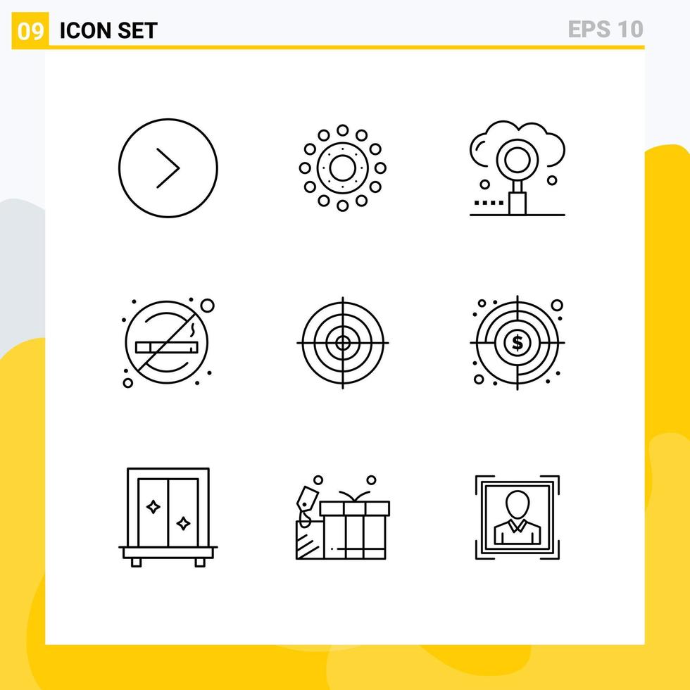 ensemble de 9 symboles d'icônes d'interface utilisateur modernes signes pour moteur de signe d'objectif fumer éléments de conception vectoriels modifiables de soins de santé vecteur