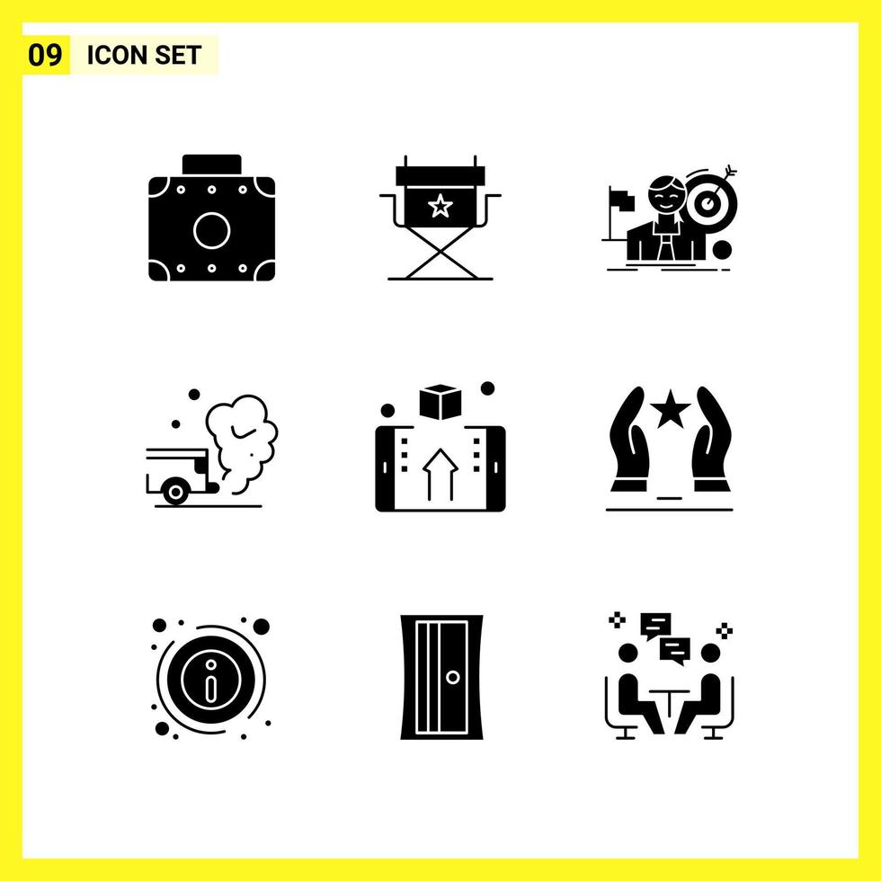 9 jeu d'icônes. symboles solides simples. signe de glyphe sur fond blanc pour les applications mobiles de conception de sites Web et les médias imprimés. vecteur