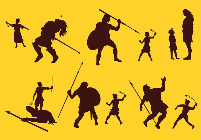 David and goliath silhouette story free vector