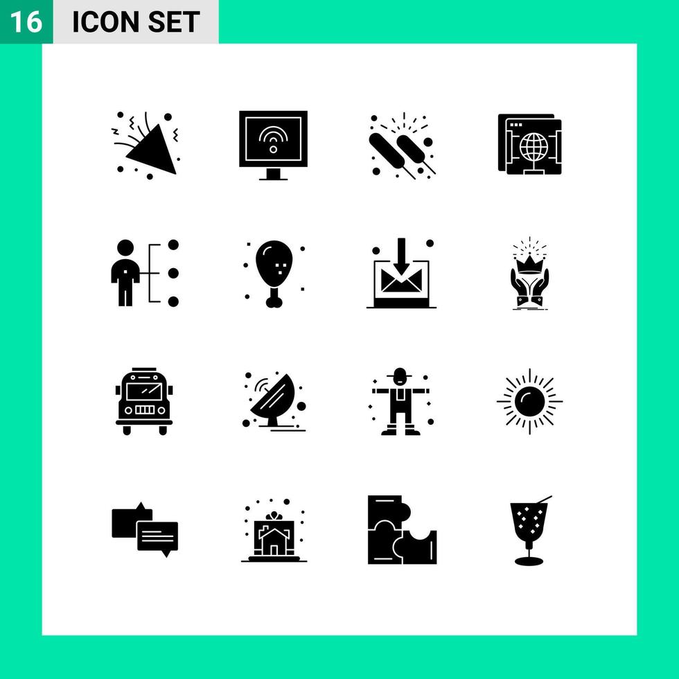 symboles d'icônes universels groupe de 16 glyphes solides modernes de globe internet tv brower groupe éléments de conception vectoriels modifiables vecteur