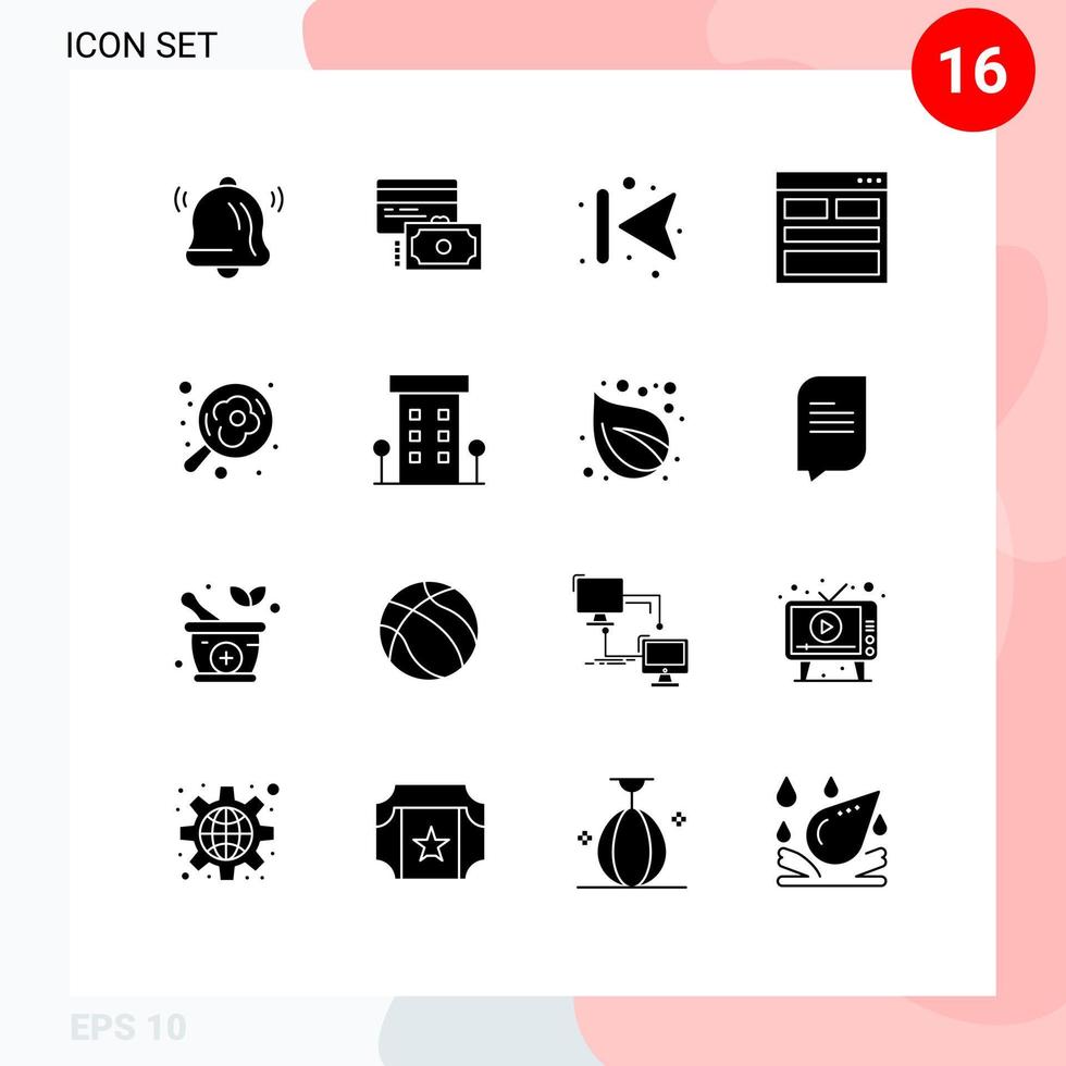 pack de 16 glyphes solides créatifs d'informations de cuisson formulaire de contact éléments de conception vectoriels modifiables vecteur