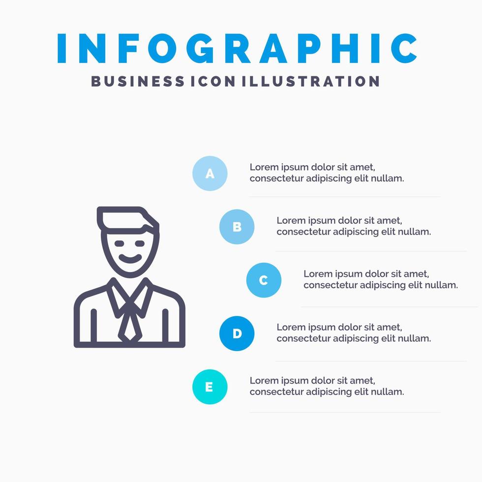 icône de ligne de sélection d'homme d'emploi de cadre d'entreprise avec 5 étapes présentation infographie arrière-plan vecteur