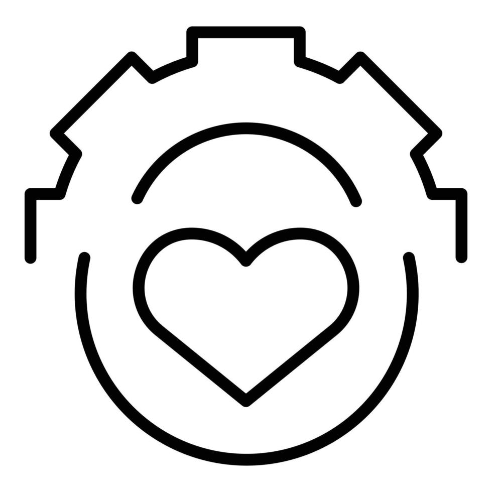 vecteur de contour d'icône d'émotion d'engrenage d'amour. cerveau mental