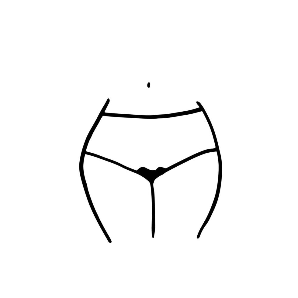 hanches féminines en short avec des sous-vêtements tachés dans un style doodle - dessin vectoriel dessiné à la main. notion de menstruation