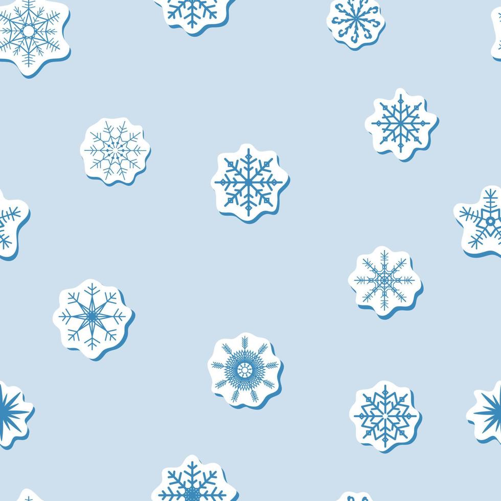 motif de flocons de neige bleu géométrique autocollant vectorielle continue avec ombre sur fond blanc. impression d'hiver vecteur