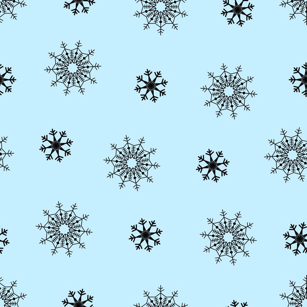 motif harmonieux de flocons de neige géométriques noirs de deux types sur fond bleu. illustration vectorielle vecteur