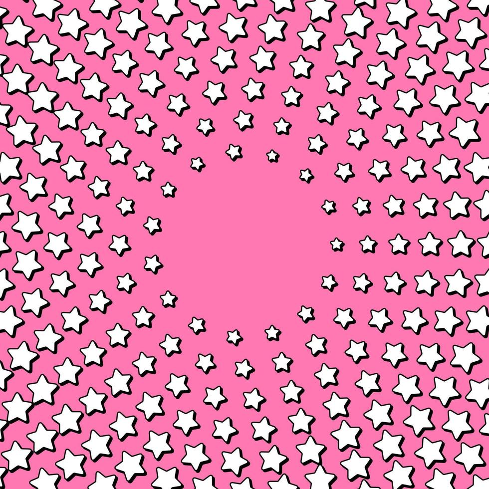 cadre rose composé de cercles concentriques d'étoiles blanches kawaii vecteur