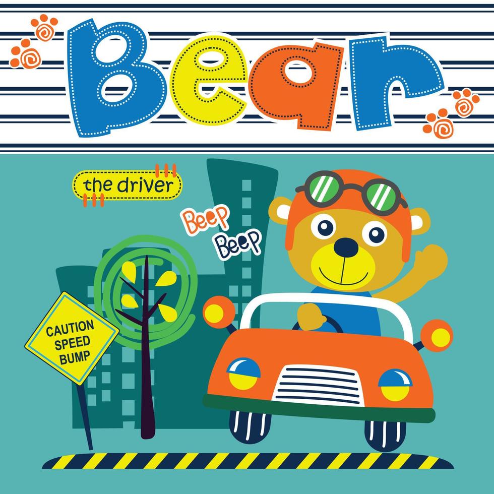 ours conduisant une voiture dans la rue dessin animé drôle d'animal, illustration vectorielle vecteur