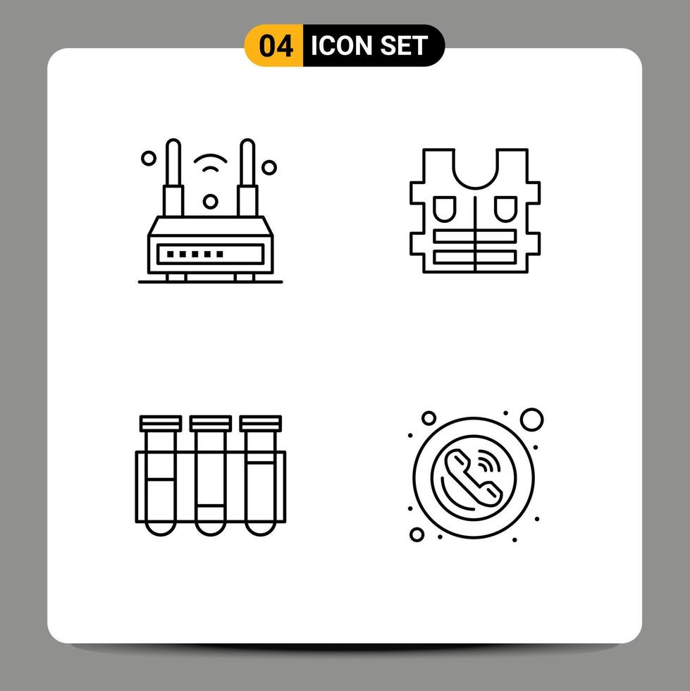 pack d'interface utilisateur de 4 couleurs plates de base remplies d'éléments de conception vectoriels modifiables de laboratoire de vie wifi tube internet vecteur