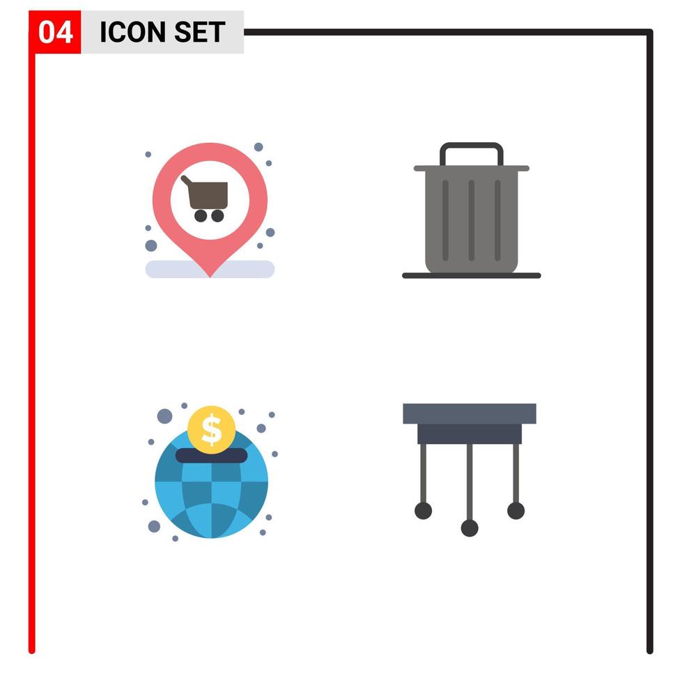 interface utilisateur pack de 4 icônes plates de base de l'économie de marché panier recyclage éléments de conception vectoriels modifiables du marché vecteur
