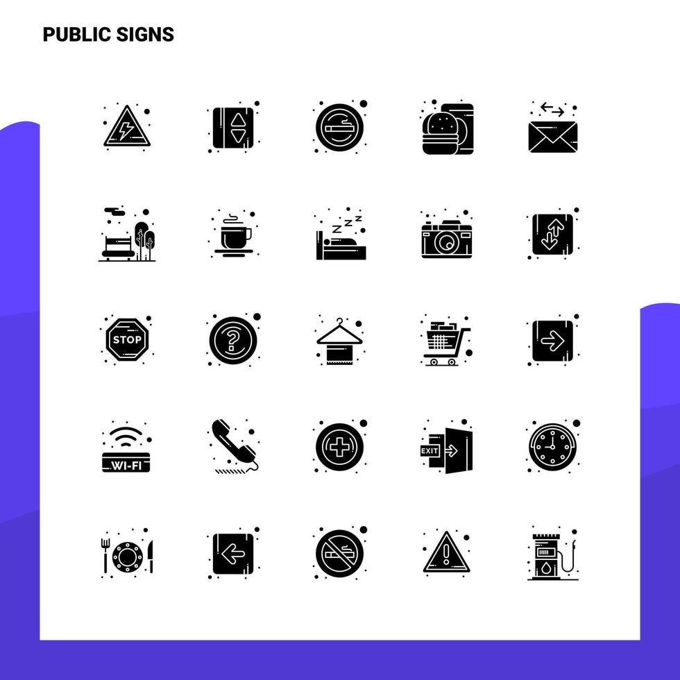 25 icônes de signes publics définies modèle d'illustration vectorielle d'icône de glyphe solide pour des idées web et mobiles pour une entreprise commerciale vecteur