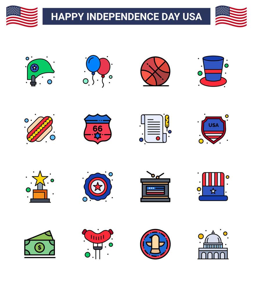 16 icônes créatives des États-Unis signes d'indépendance modernes et symboles du 4 juillet du chapeau magique de hot-dog chapeau de backetball américain modifiable éléments de conception vectorielle de la journée des États-Unis vecteur