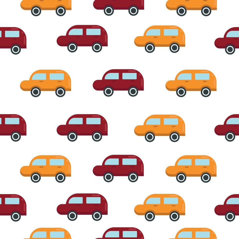 Joli motif sans couture pour enfants aux couleurs vives composé d'images de petites voitures aux couleurs rouge et orange. modèle de voiture pour l'impression. illustration vectorielle sur fond blanc vecteur