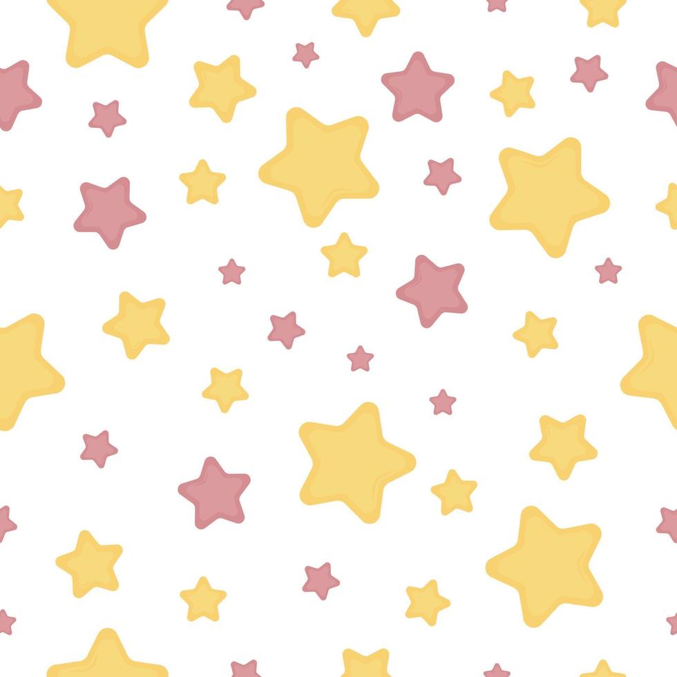 motif harmonieux d'étoiles brillantes pour enfants avec l'image d'étoiles multicolores en jaune et rose. impression pour enfants aux couleurs pastel. illustration vectorielle sur fond blanc. vecteur