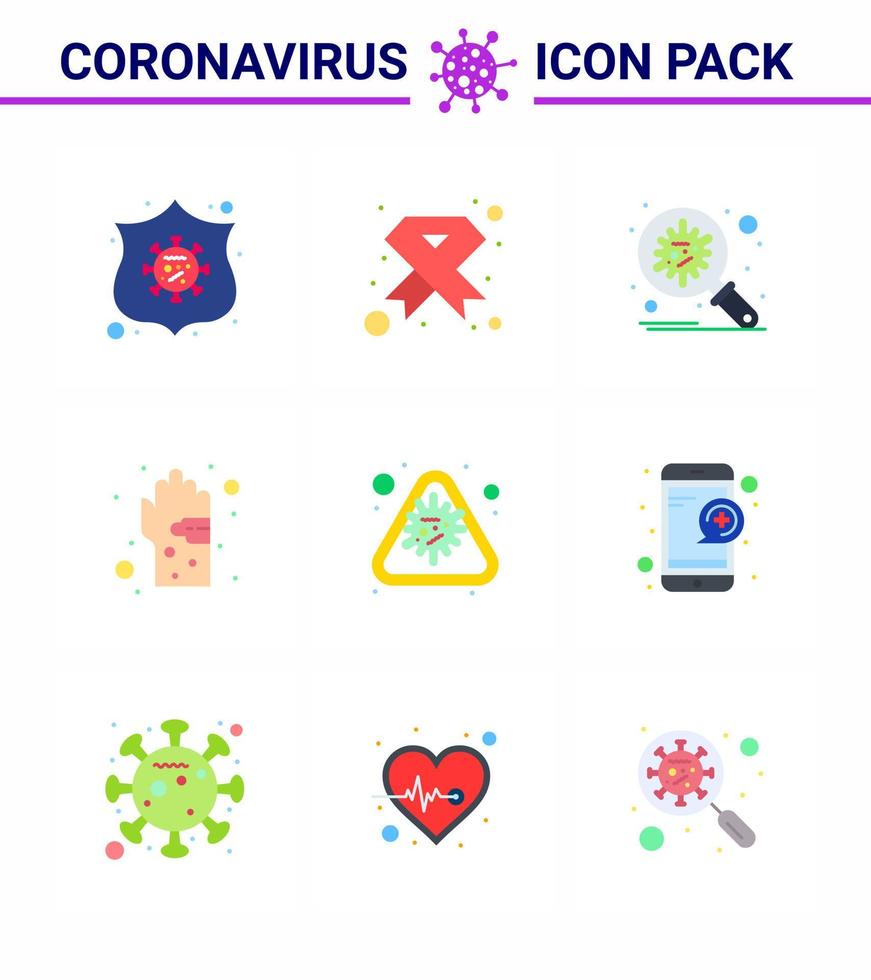 9 ensemble de couleurs plates d'icônes épidémiques de virus corona telles que la protection contre la propagation du ruban bactérien germe coronavirus viral 2019nov éléments de conception de vecteur de maladie