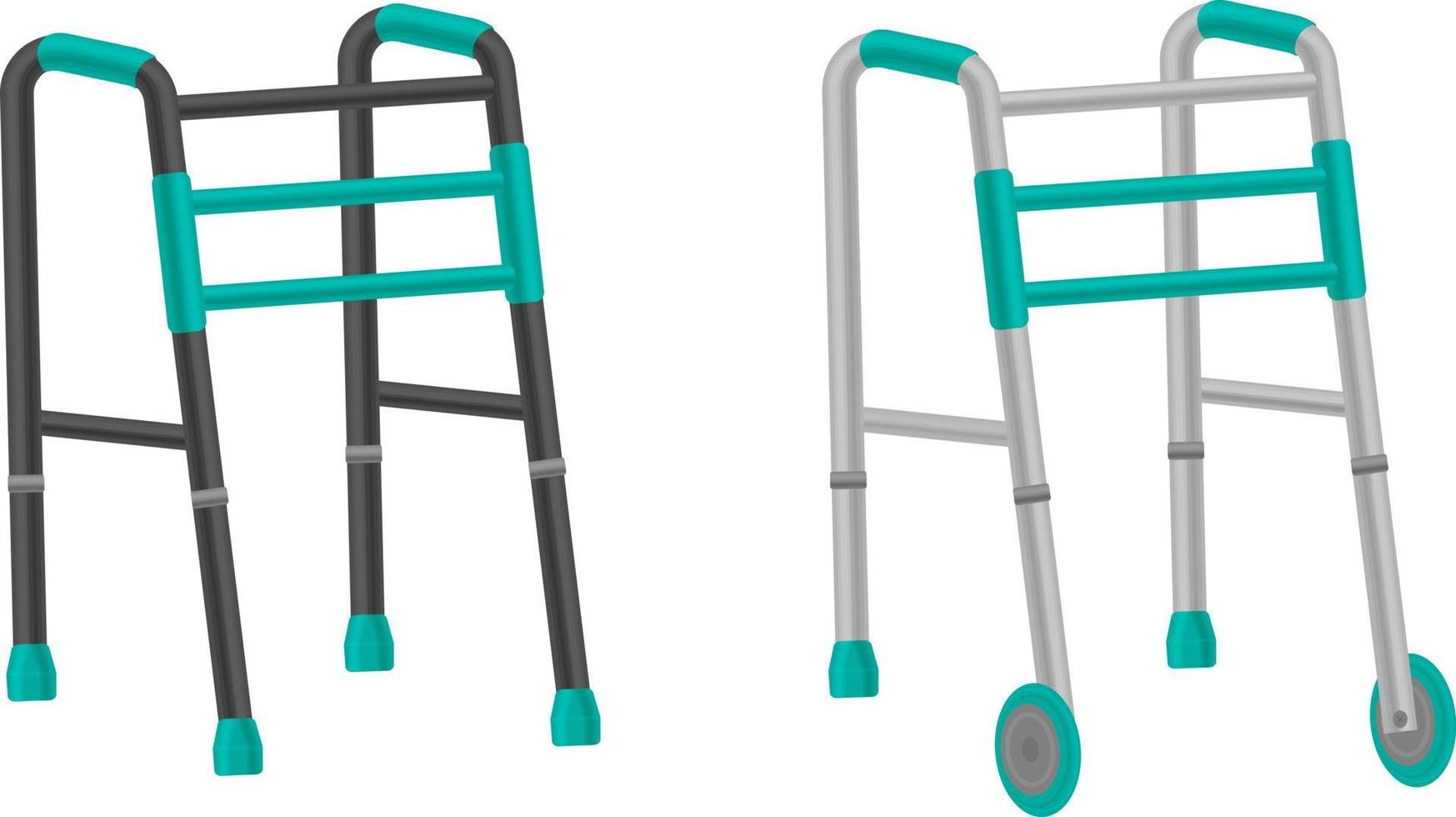 ensemble vectoriel de déambulateurs pour personnes âgées. un déambulateur pour personnes âgées, qui aide les personnes handicapées à se déplacer. l'illustration est isolée sur fond blanc