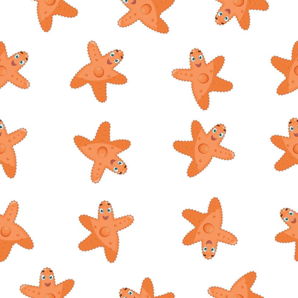 Joli motif harmonieux de couleurs vives pour enfants composé d'images d'étoiles de mer orange joyeuses. motif marin pour l'imprimé. illustration vectorielle sur fond blanc vecteur