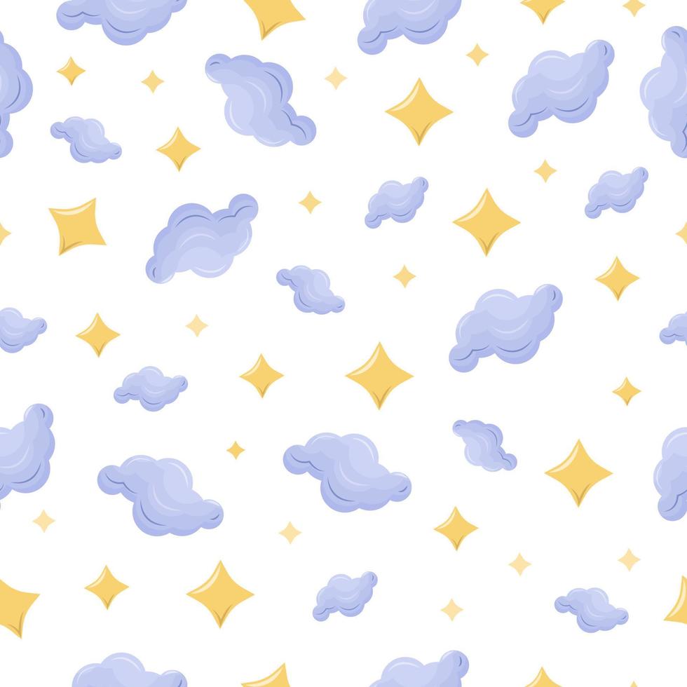 modèle sans couture pour enfants avec nuages bleus et étoiles jaunes. imprimé pour enfants aux couleurs pastel. illustration vectorielle sur fond blanc. vecteur