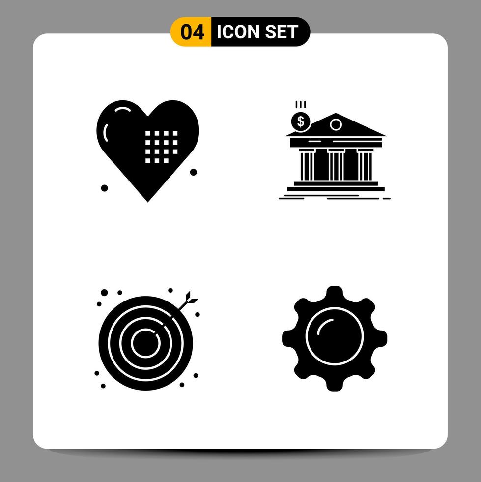 4 signes de symboles de glyphe de pack d'icônes noires pour des conceptions réactives sur fond blanc. 4 icônes définies. vecteur