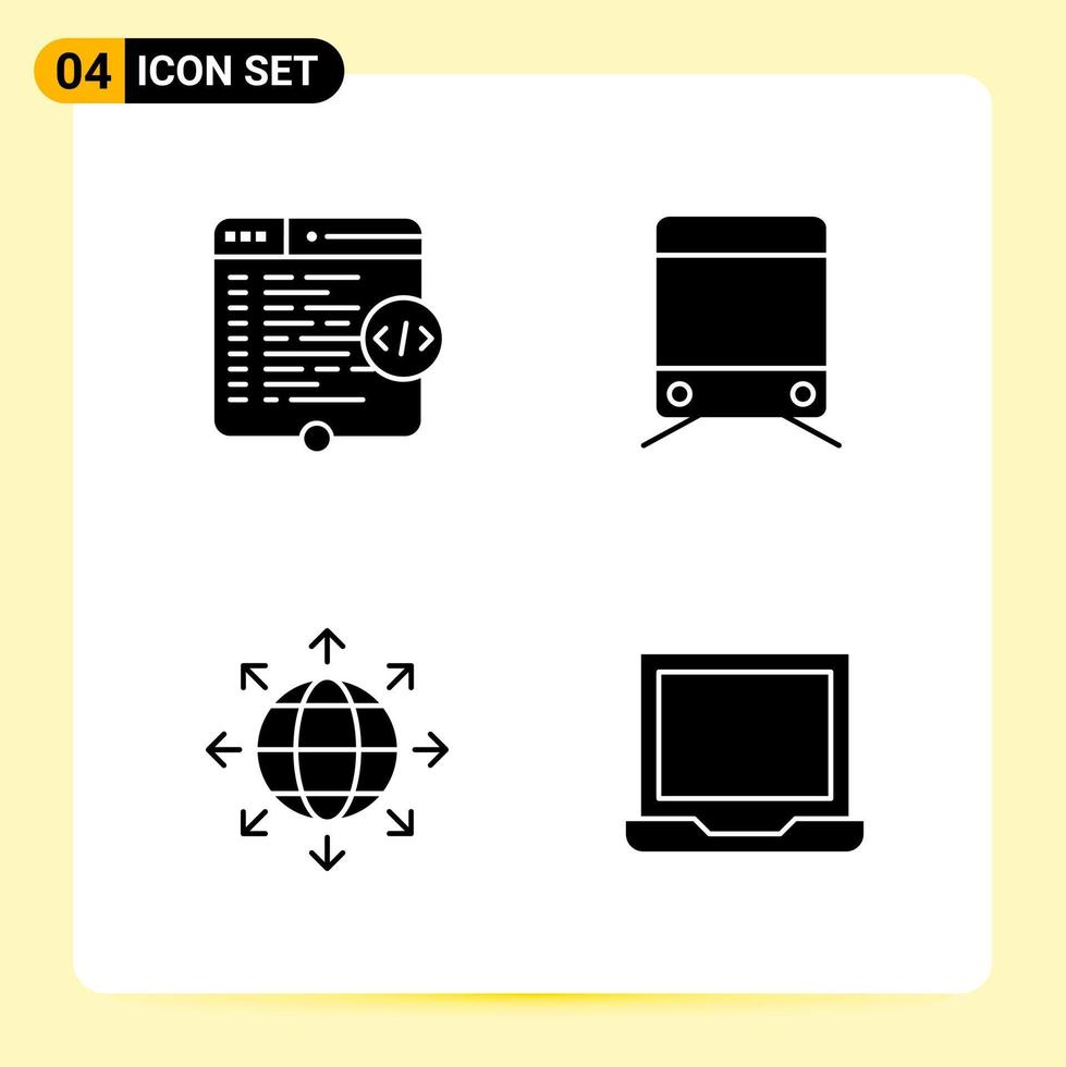 4 icônes créatives pour la conception de sites Web modernes et des applications mobiles réactives. 4 signes de symboles de glyphe sur fond blanc. Pack de 4 icônes. vecteur