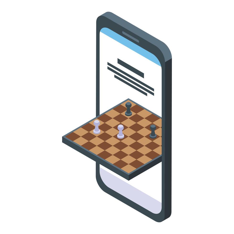 vecteur isométrique d'icône d'échecs de smartphone. jeu en ligne