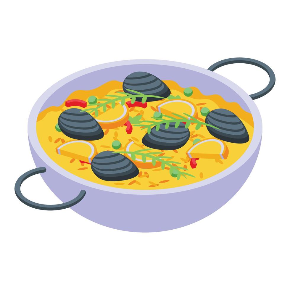 vecteur isométrique d'icône de nourriture de paella. cuisine de fruits de mer