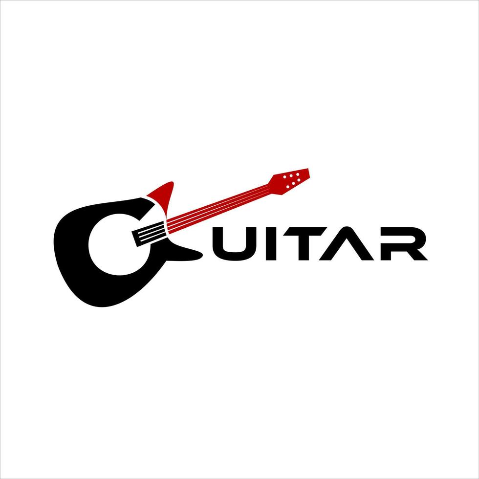 logo de musique conception de texte de guitare simple vecteur