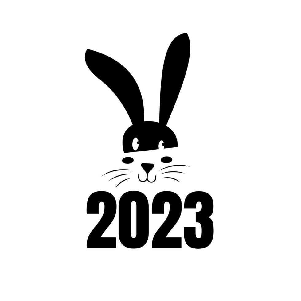 conception de bannière abstraite bonne année 2023, avec silhouette et typographie de tête de lapin mignon géométrique moderne. bonne année 2023 carte de voeux. illustration vectorielle vecteur
