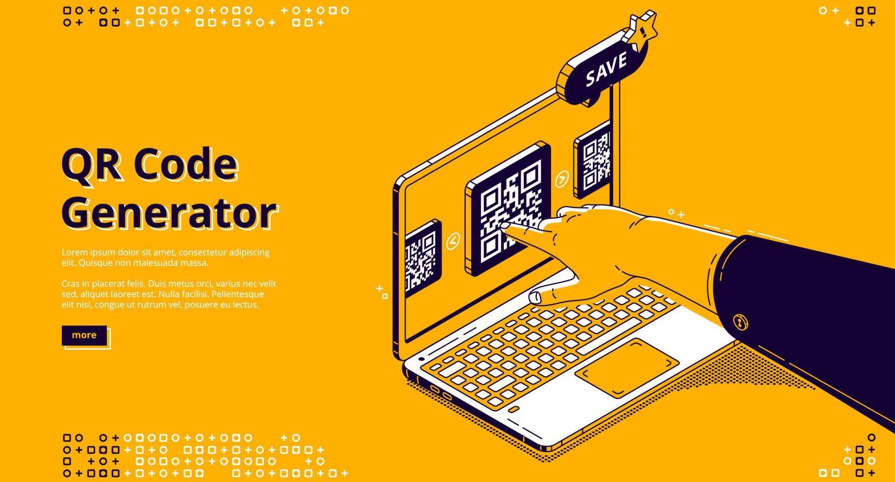 page de destination isométrique du générateur de code qr, bannière vecteur