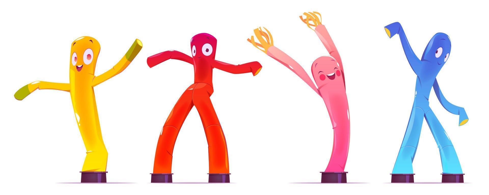 figures gonflables, hommes colorés dansants isolés vecteur