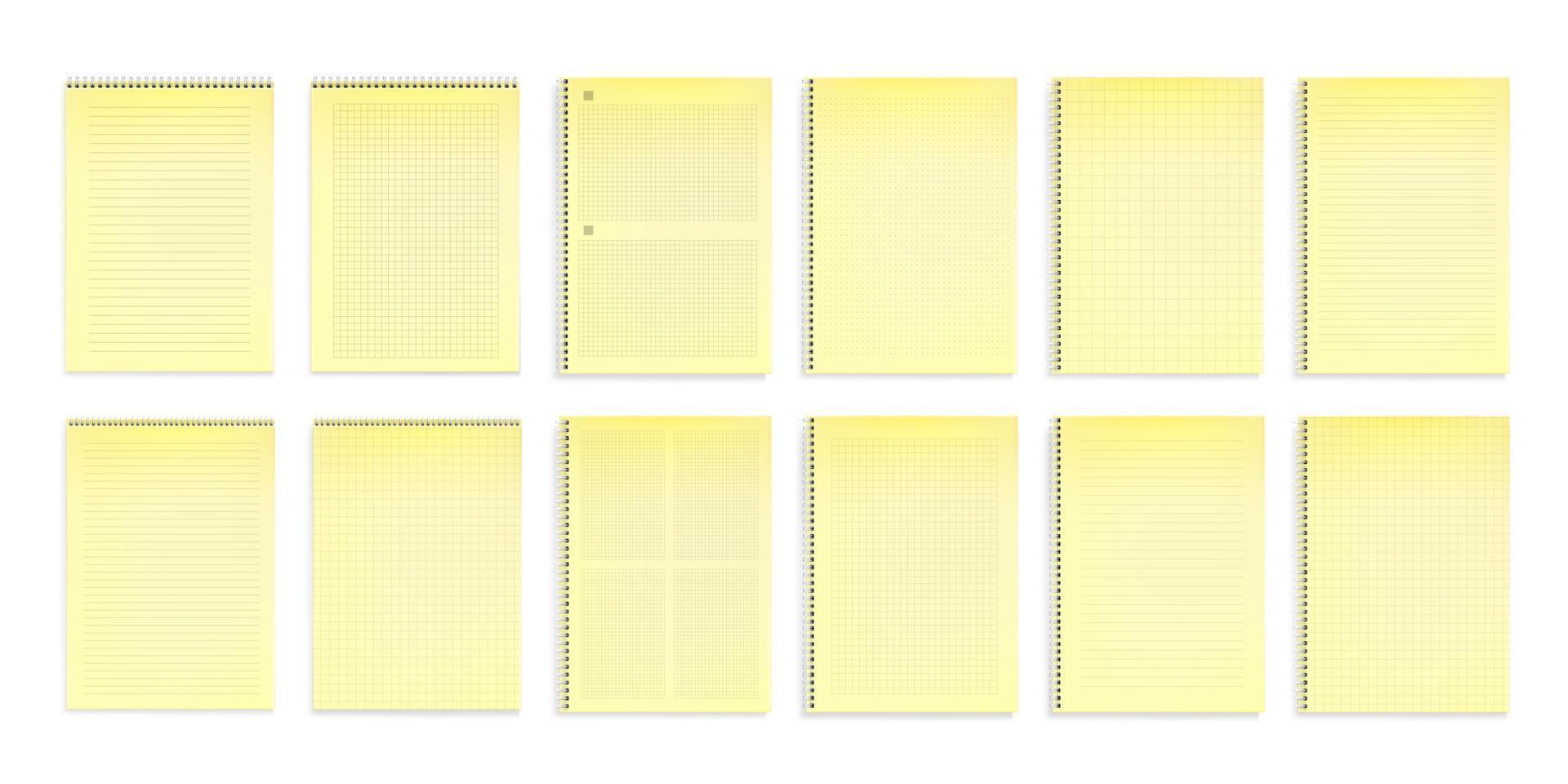 cahiers avec du papier jaune en lignes et points vecteur