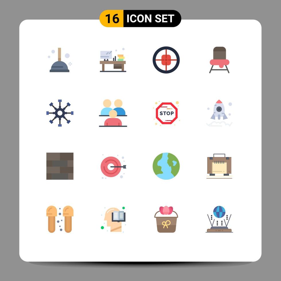 groupe de 16 signes et symboles de couleurs plates pour la collaboration insigne d'entreprise alimentation bébé pack modifiable d'éléments de conception de vecteur créatif