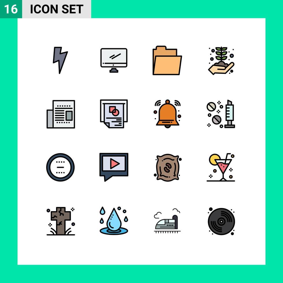 interface mobile ligne remplie de couleurs plates ensemble de 16 pictogrammes de fichiers d'articles de bureau croissance croissance d'entreprise éléments de conception vectoriels créatifs modifiables vecteur