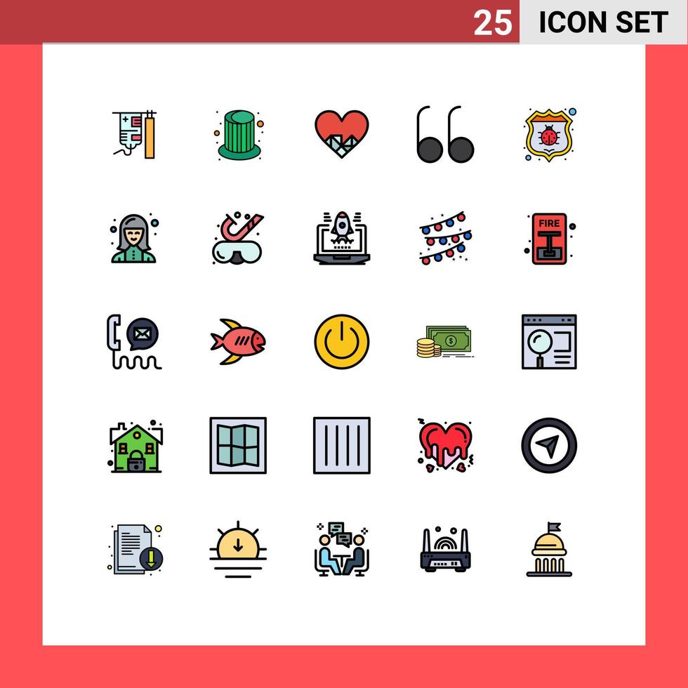 interface mobile ligne remplie couleur plate ensemble de 25 pictogrammes d'antivirus de coeur de bogue de sécurité éléments de conception vectoriels modifiables ouverts vecteur