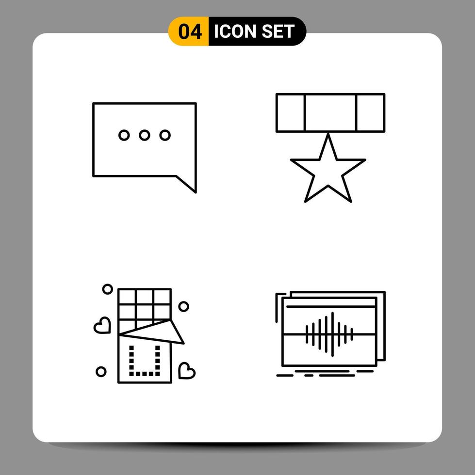 4 signes de symboles de contour de pack d'icônes noires pour des conceptions réactives sur fond blanc. 4 icônes définies. vecteur